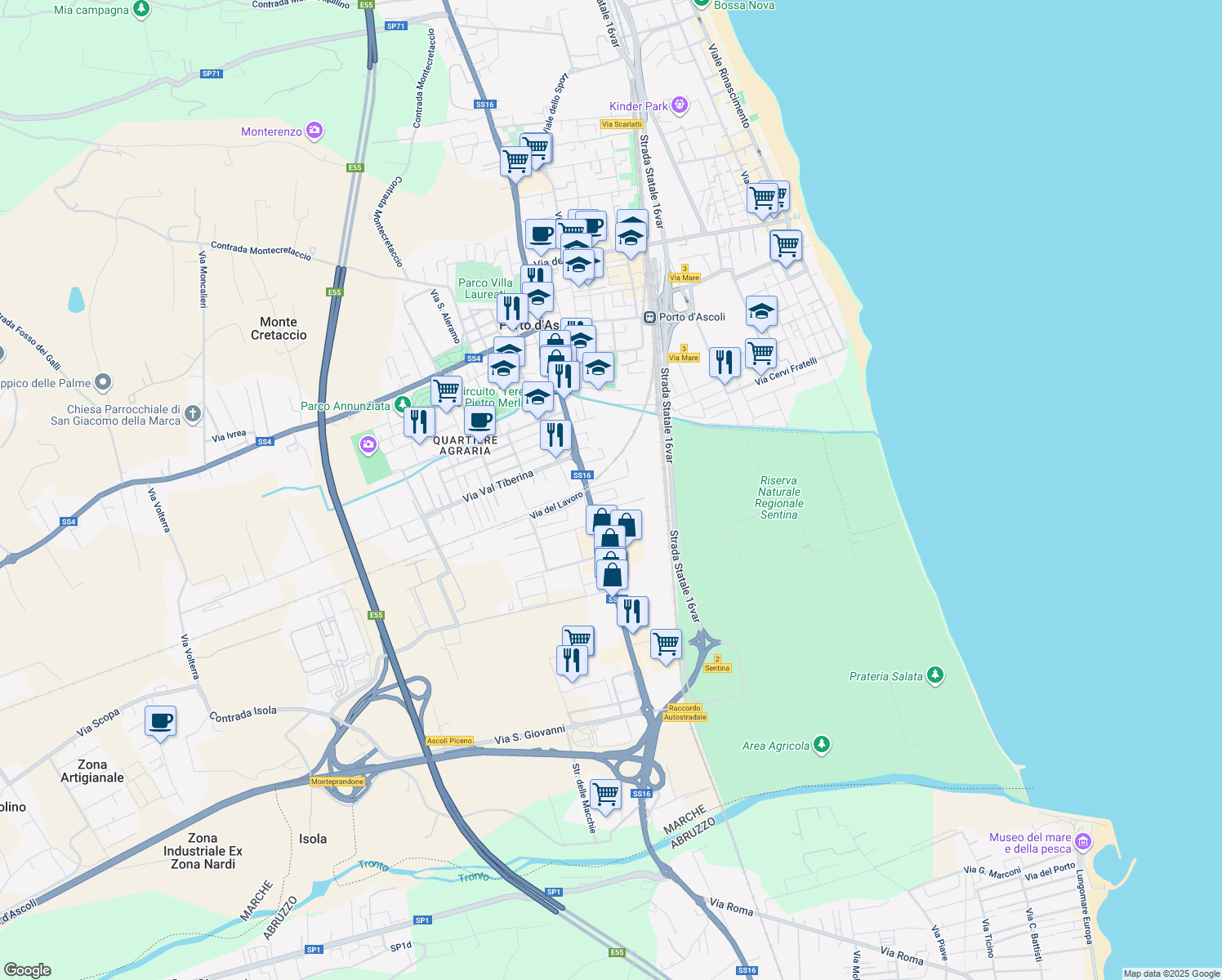 map of restaurants, bars, coffee shops, grocery stores, and more near 1G Via Pasubio in San Benedetto del Tronto