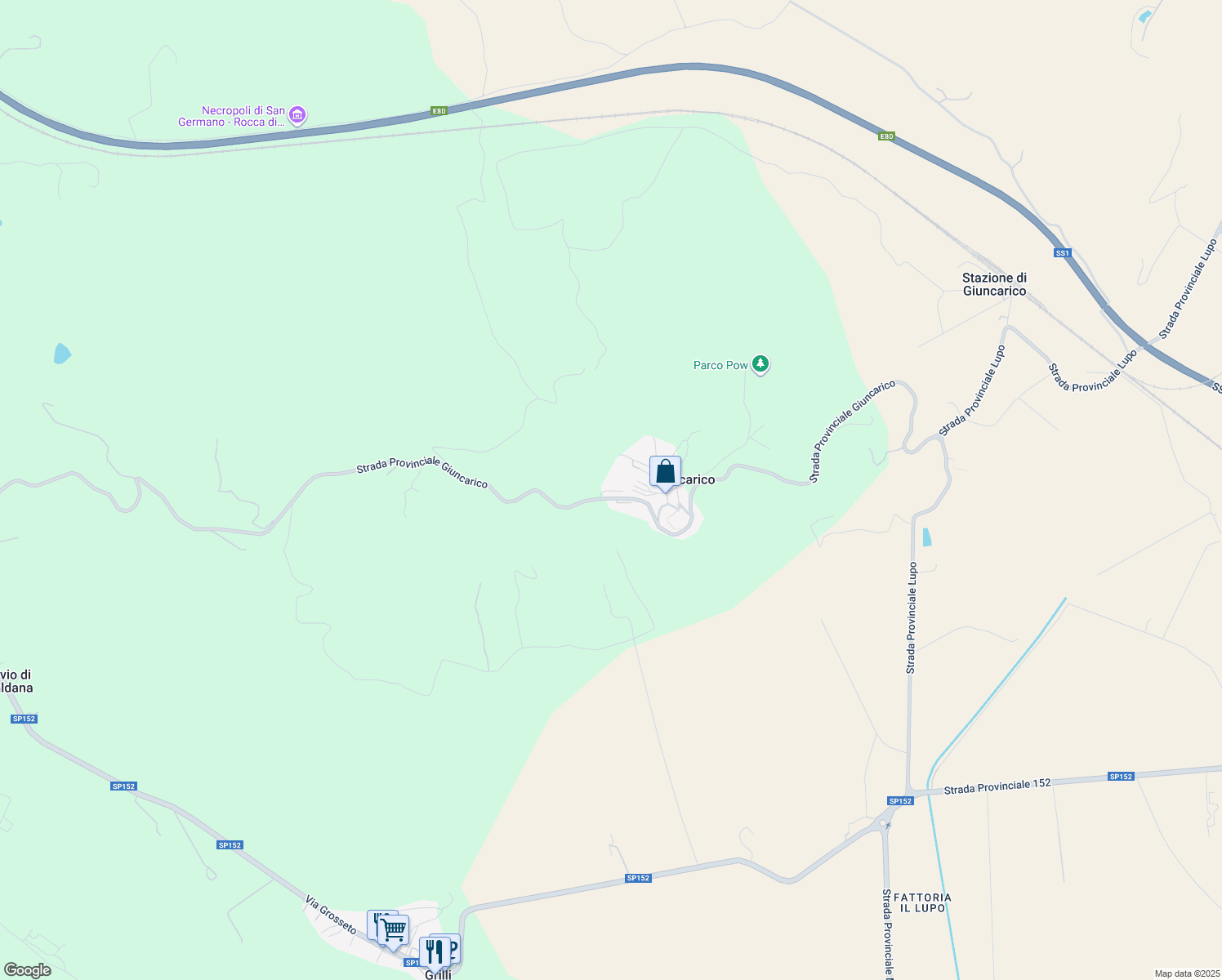 map of restaurants, bars, coffee shops, grocery stores, and more near 34 Strada Provinciale Giuncarico in Giuncarico