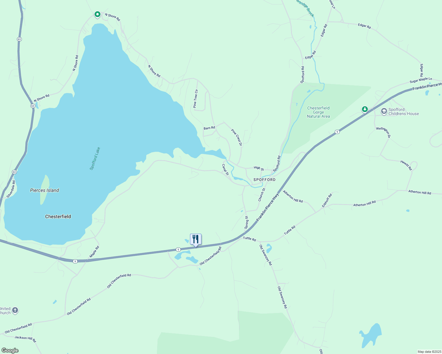 map of restaurants, bars, coffee shops, grocery stores, and more near 344 New Hampshire 9A in Chesterfield