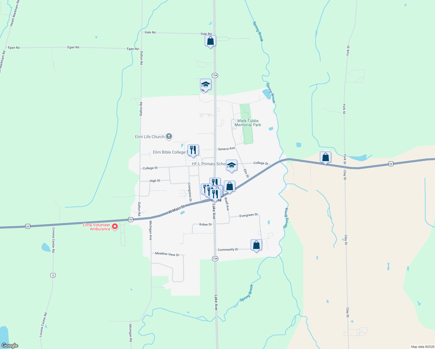 map of restaurants, bars, coffee shops, grocery stores, and more near 1831 Rochester St in Lima