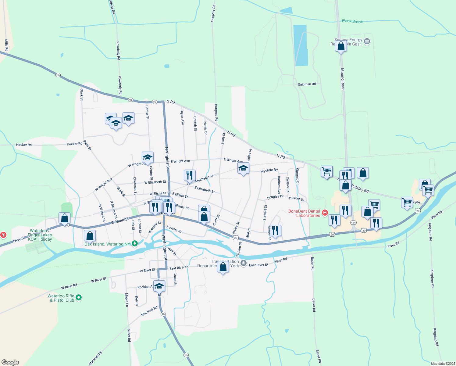 map of restaurants, bars, coffee shops, grocery stores, and more near 8 Rollins Ave in Waterloo
