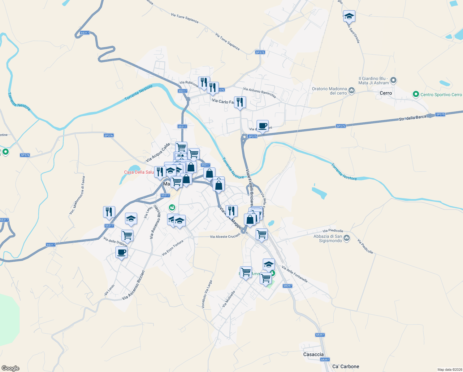 map of restaurants, bars, coffee shops, grocery stores, and more near 7 Borgo IV Novembre in Marsciano