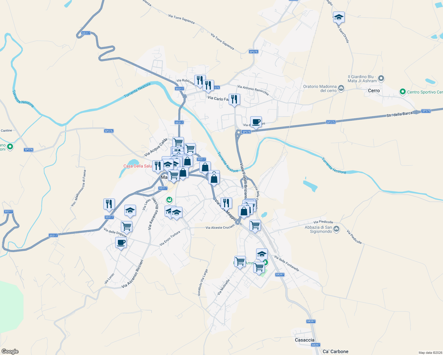 map of restaurants, bars, coffee shops, grocery stores, and more near 7 Borgo IV Novembre in Marsciano