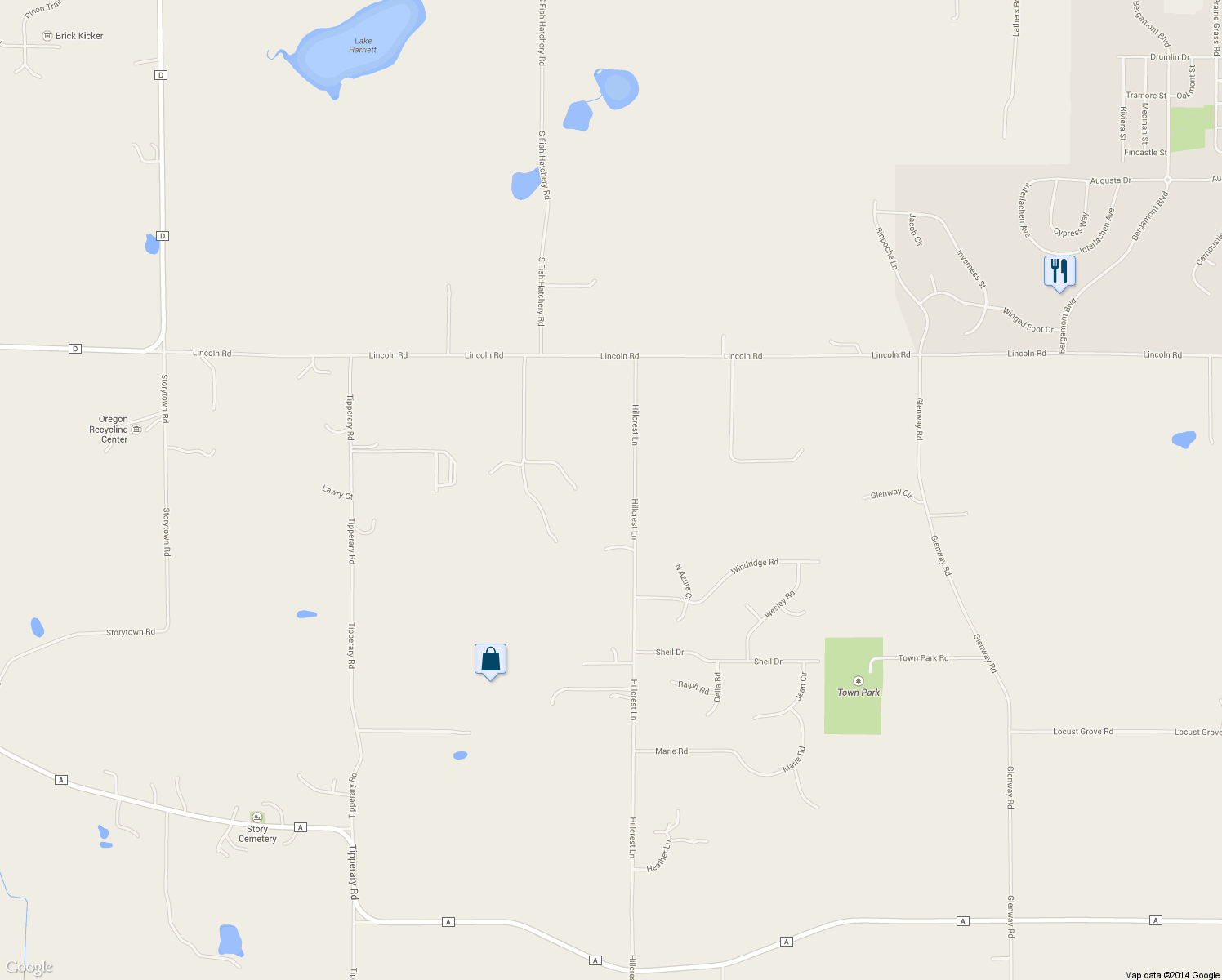 map of restaurants, bars, coffee shops, grocery stores, and more near 1019 Hillcrest Lane in Oregon