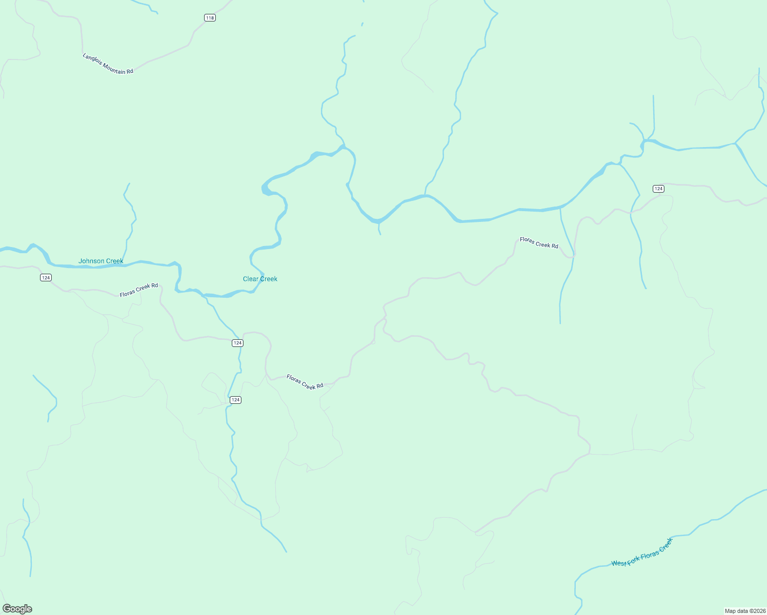 map of restaurants, bars, coffee shops, grocery stores, and more near Floras Creek Road in Langlois