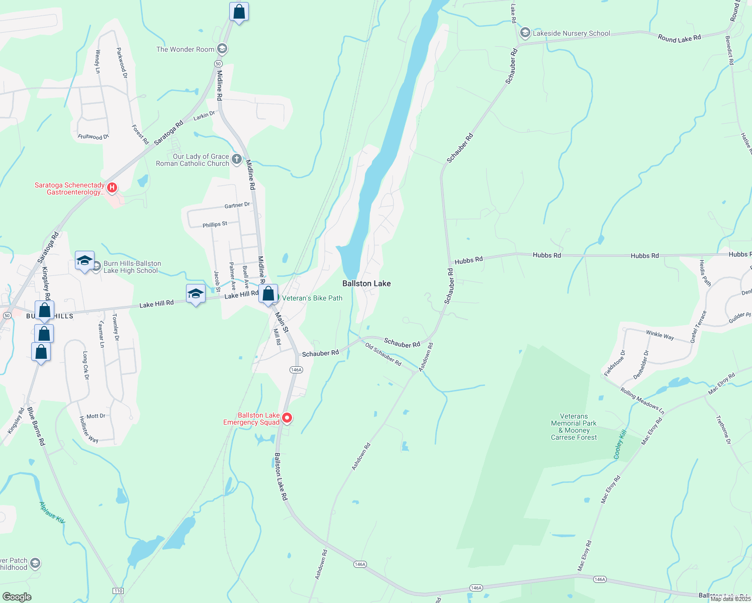 map of restaurants, bars, coffee shops, grocery stores, and more near 26 Eastside Drive in Ballston Lake