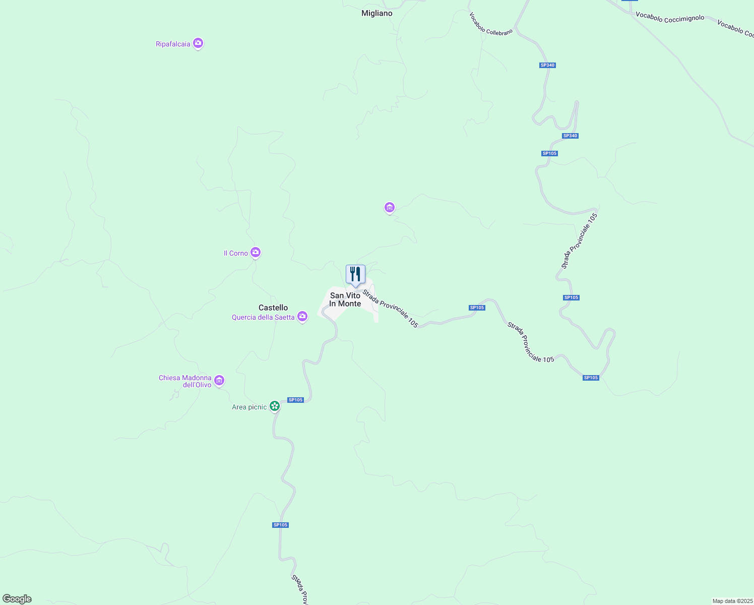 map of restaurants, bars, coffee shops, grocery stores, and more near 2 Piazza San Giuseppe in San Vito In Monte
