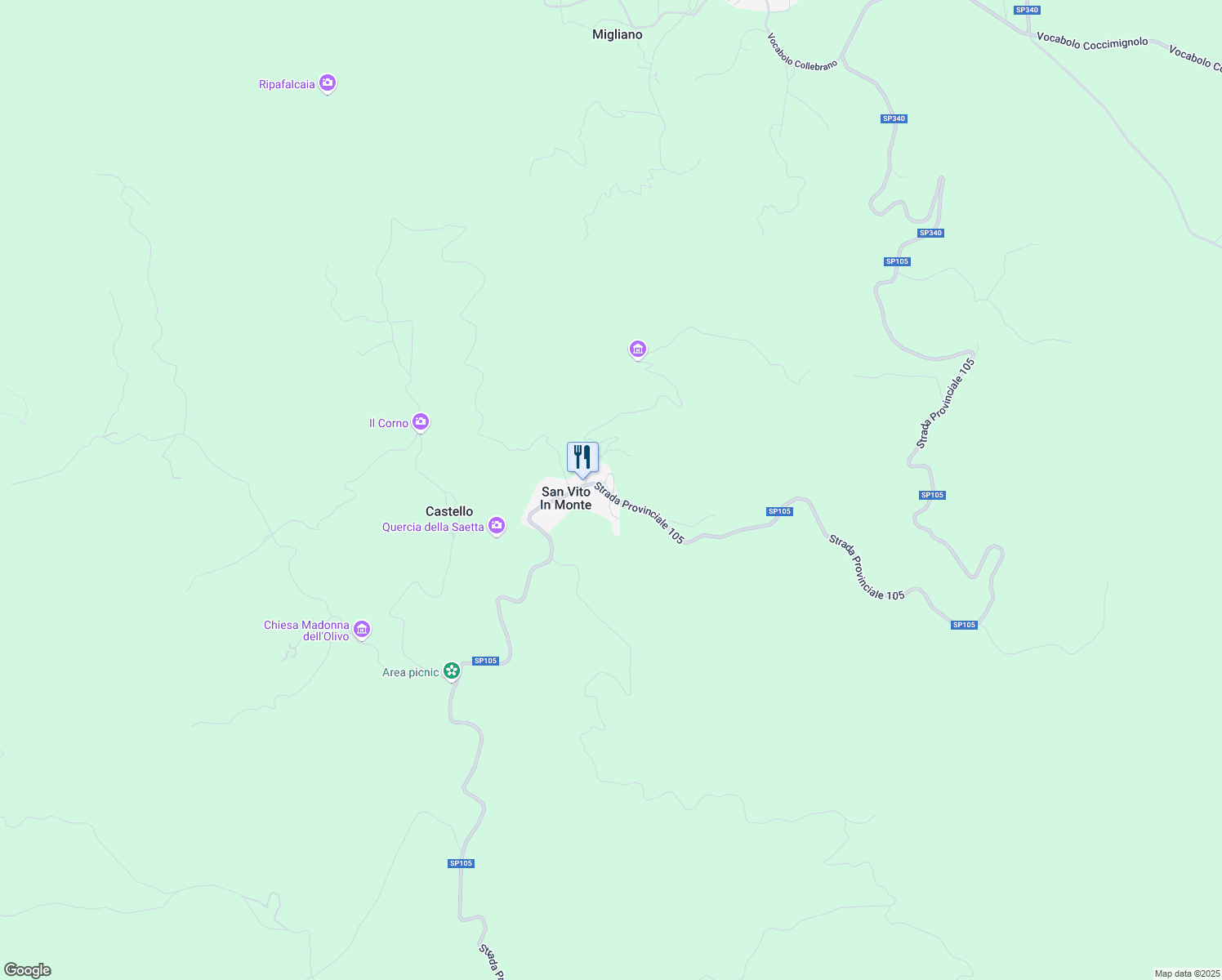 map of restaurants, bars, coffee shops, grocery stores, and more near 2 Piazza San Giuseppe in San Vito In Monte