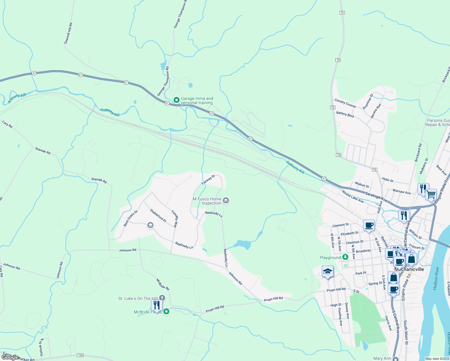 map of restaurants, bars, coffee shops, grocery stores, and more near 3B Fairway Drive in Mechanicville