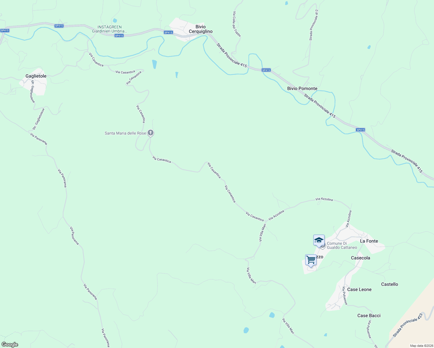 map of restaurants, bars, coffee shops, grocery stores, and more near Unnamed Road in Perugia