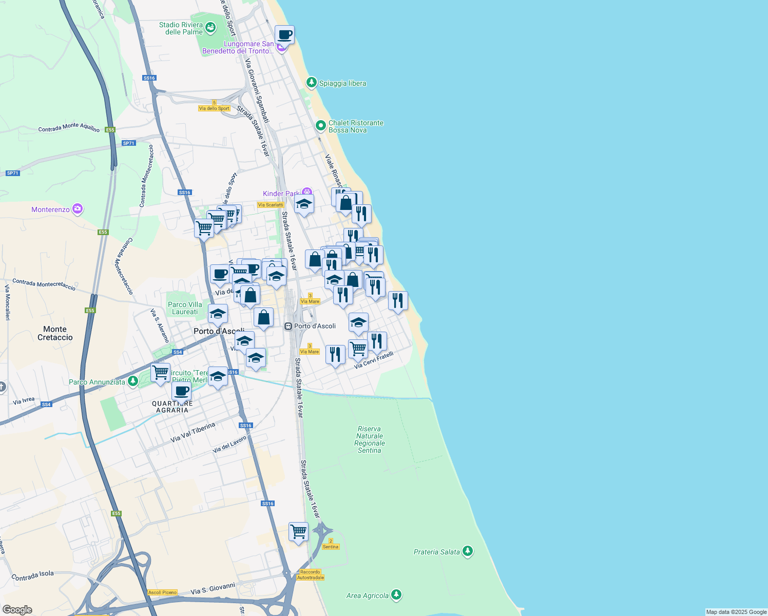 map of restaurants, bars, coffee shops, grocery stores, and more near 1 Via Ettore Fieramosca in San Benedetto del Tronto