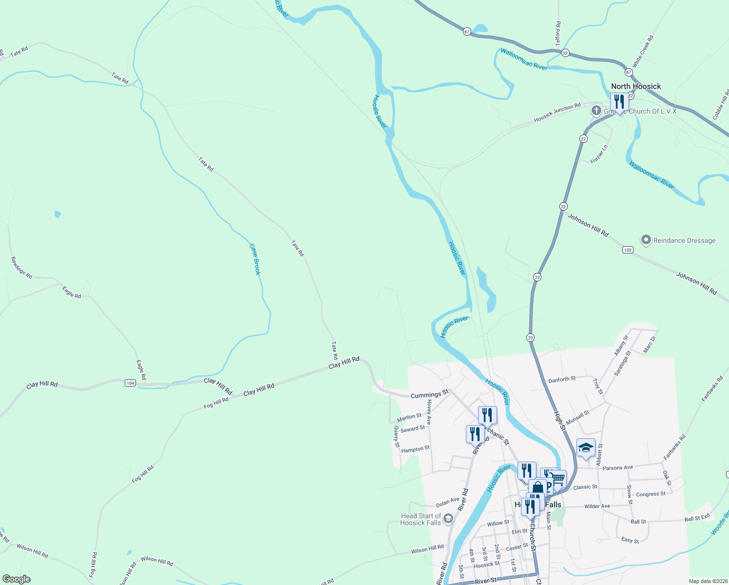map of restaurants, bars, coffee shops, grocery stores, and more near 10 Mechanic Saint Exd in Hoosick Falls