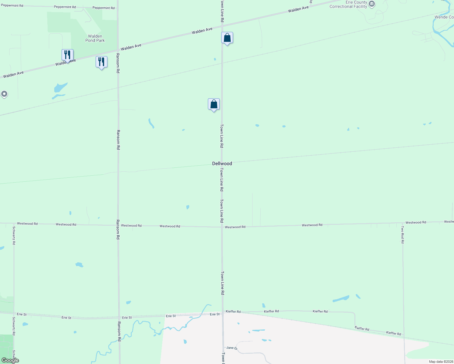 map of restaurants, bars, coffee shops, grocery stores, and more near 2207 Town Line Road in Alden