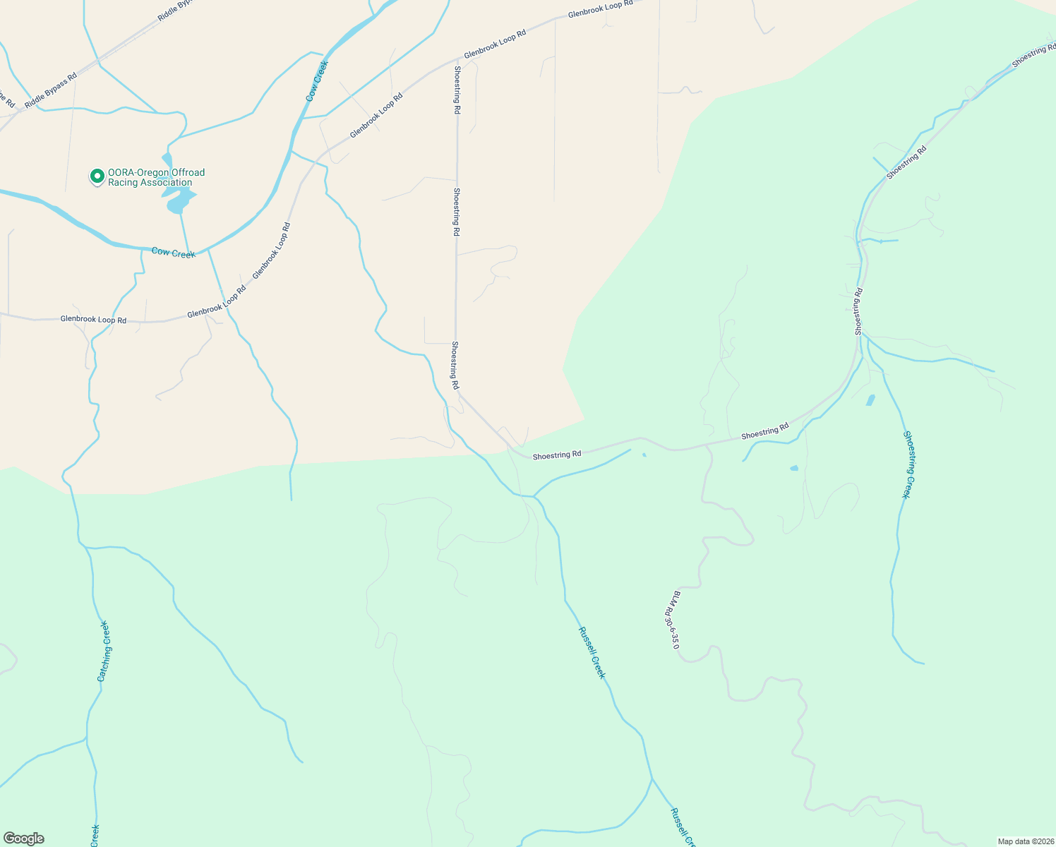 map of restaurants, bars, coffee shops, grocery stores, and more near 1320 Shoestring Road in Riddle