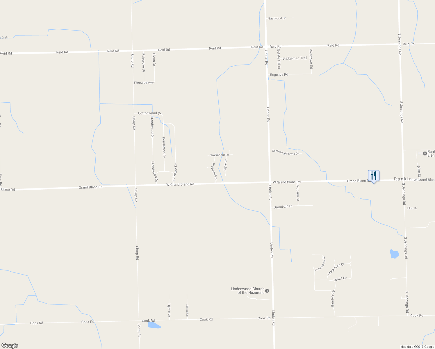 map of restaurants, bars, coffee shops, grocery stores, and more near 7491 Peppermill Drive in Swartz Creek