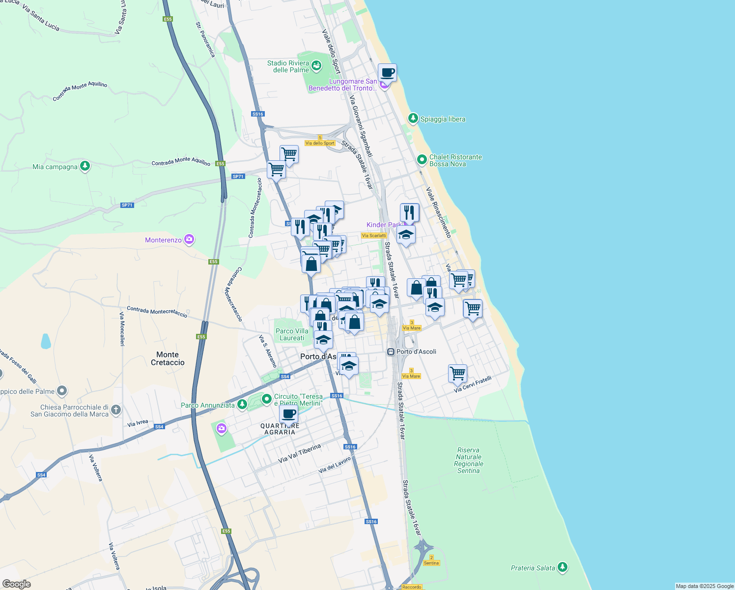 map of restaurants, bars, coffee shops, grocery stores, and more near 7A Largo Danubio in San Benedetto del Tronto