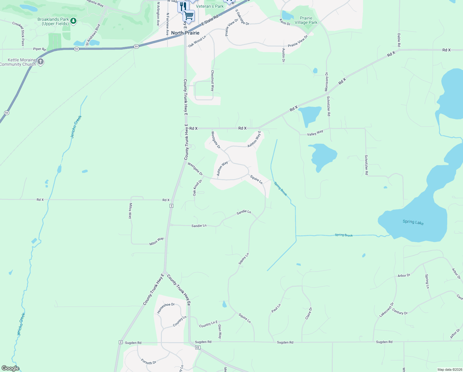 map of restaurants, bars, coffee shops, grocery stores, and more near S69W32697 Westgate Drive in Mukwonago