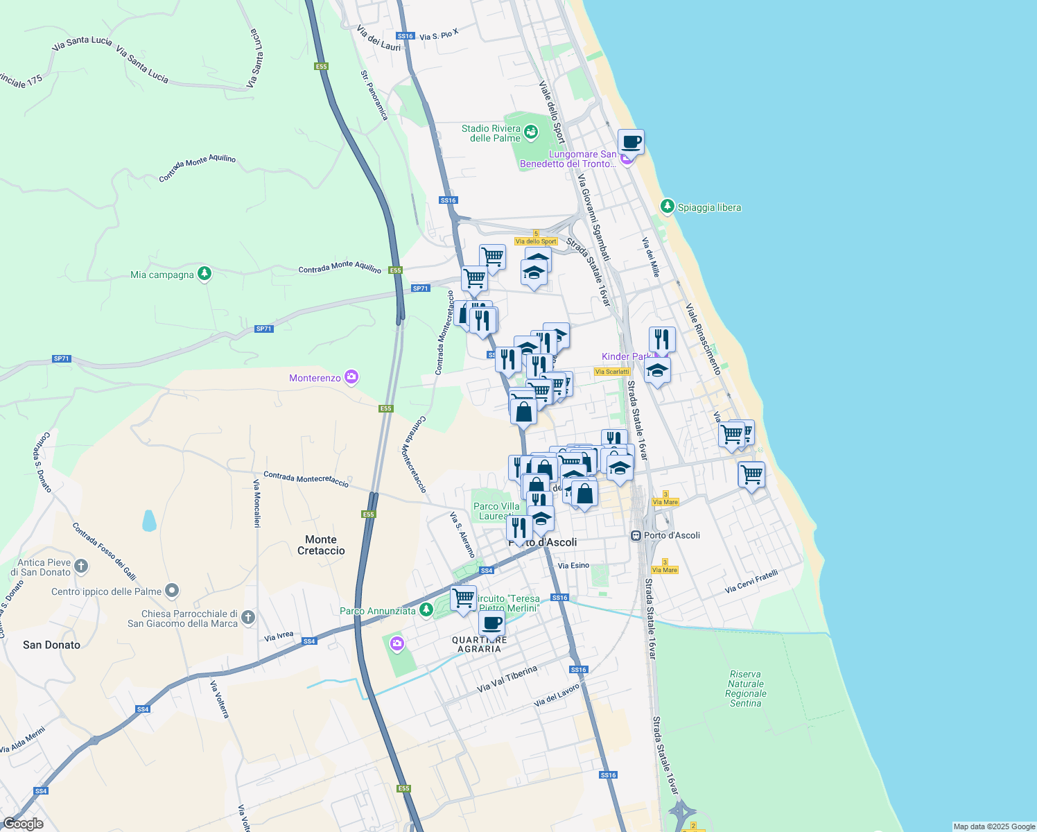 map of restaurants, bars, coffee shops, grocery stores, and more near 6 Via Enrico Mattei in San Benedetto del Tronto