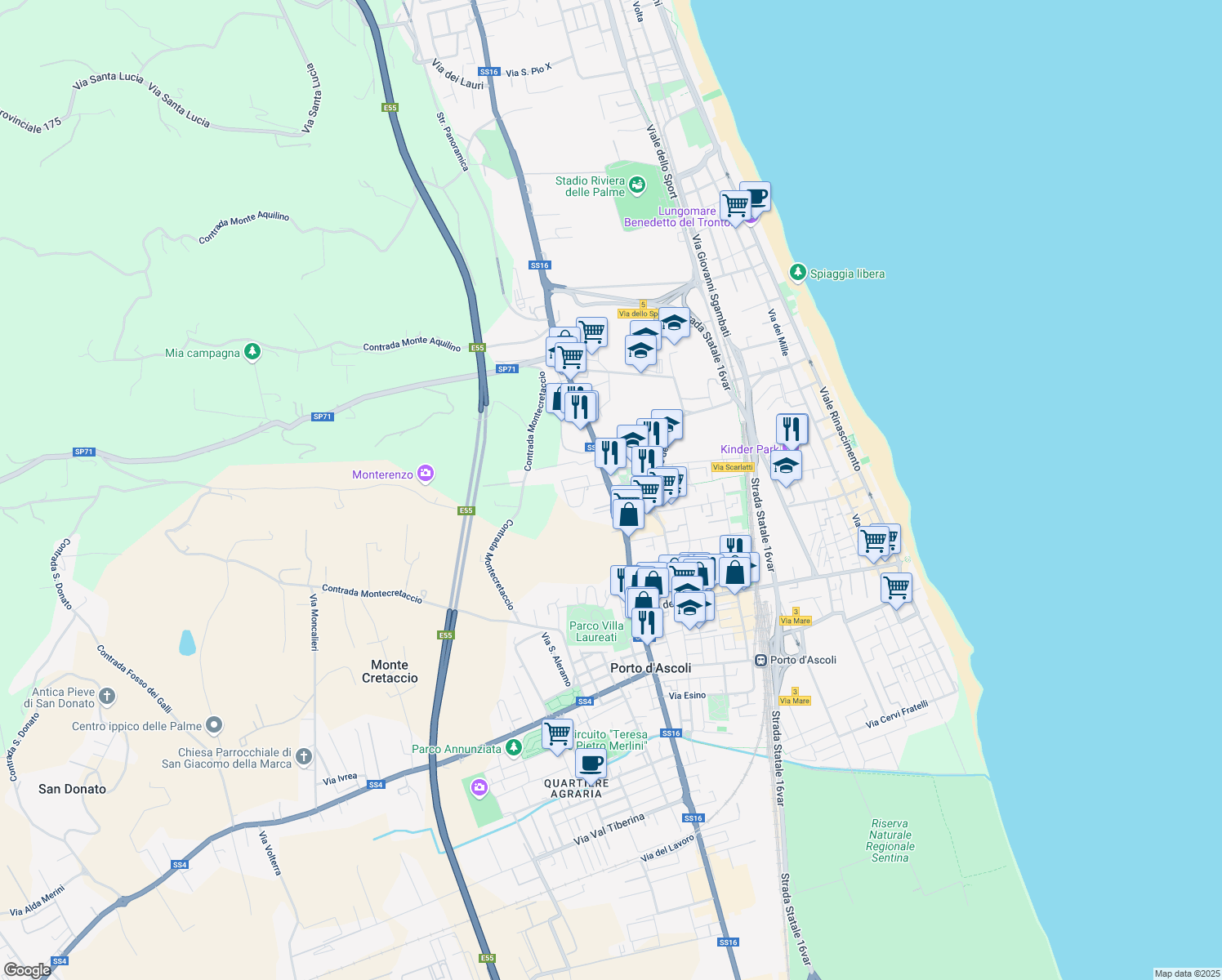 map of restaurants, bars, coffee shops, grocery stores, and more near 27B Via Cesare Luciano Gabrielli in San Benedetto del Tronto