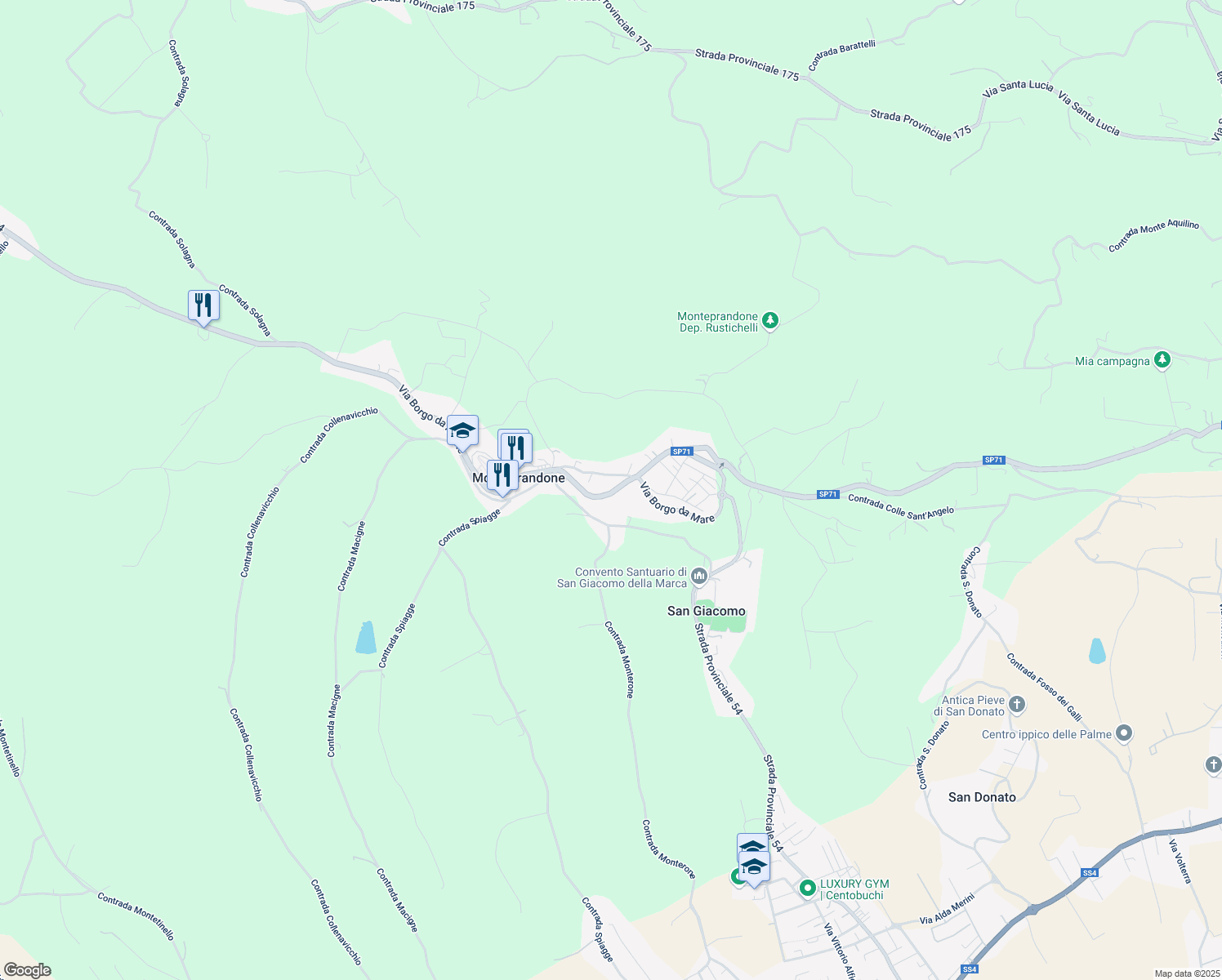 map of restaurants, bars, coffee shops, grocery stores, and more near 95a Strada Provinciale 54 in Monteprandone