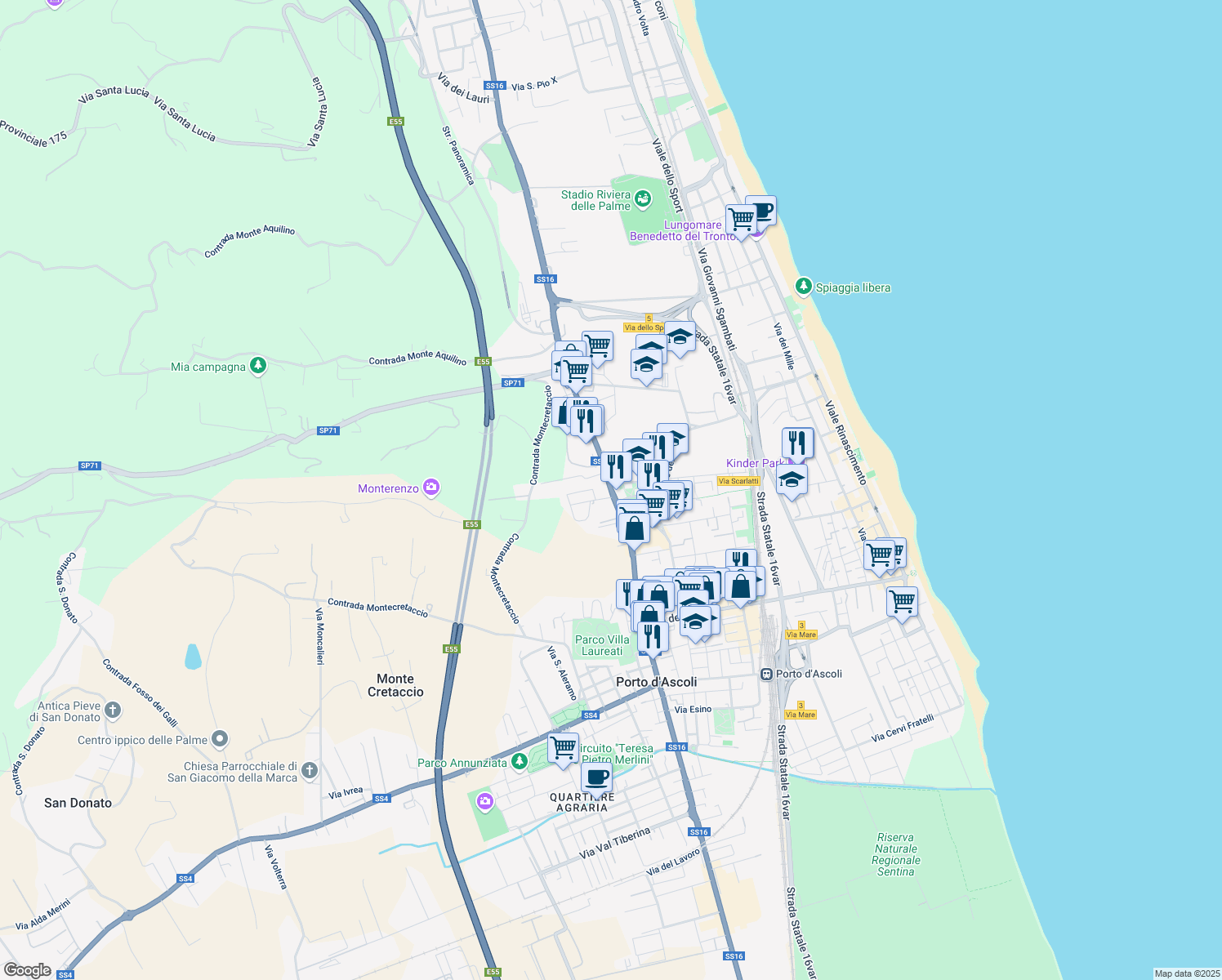 map of restaurants, bars, coffee shops, grocery stores, and more near 27B Via Cesare e Luciano Gabrielli in San Benedetto del Tronto
