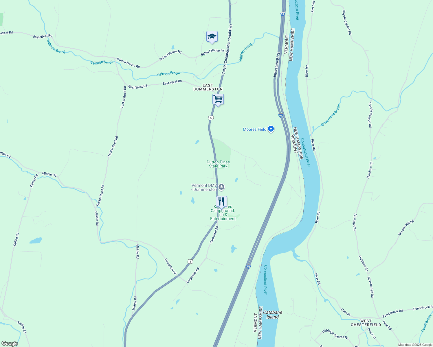 map of restaurants, bars, coffee shops, grocery stores, and more near 935 U.S. 5 in Dummerston