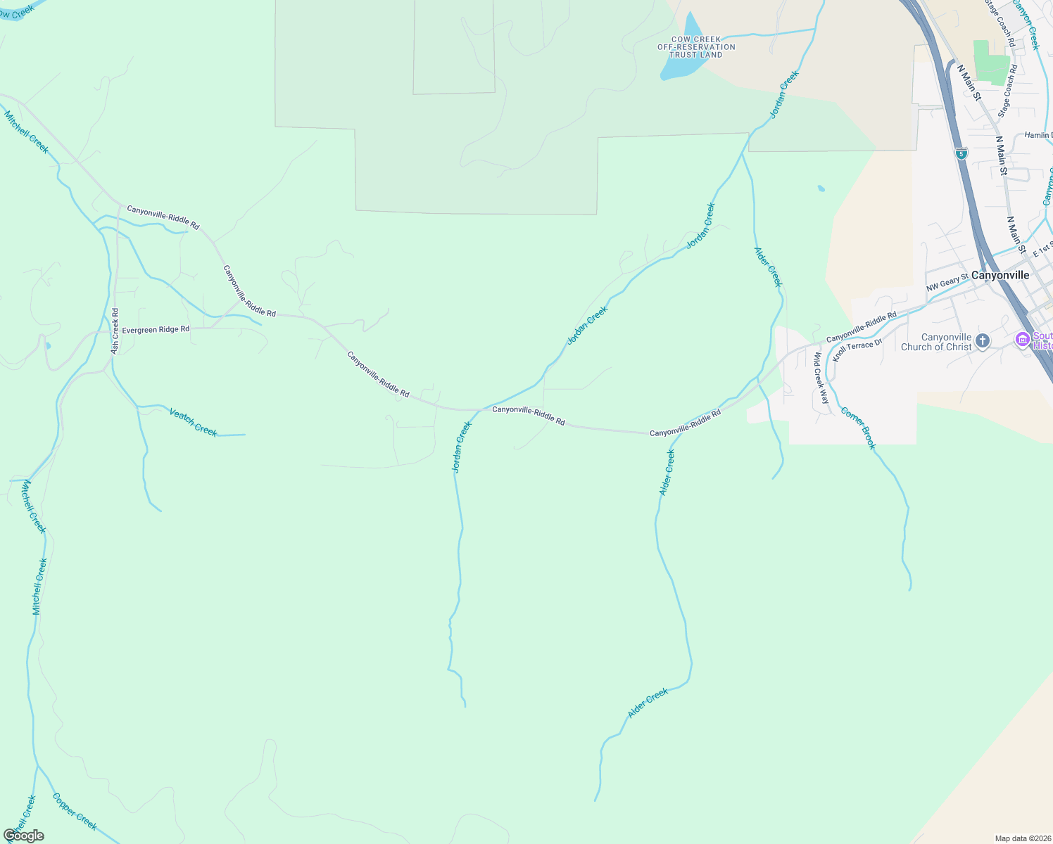 map of restaurants, bars, coffee shops, grocery stores, and more near 1482 Canyonville-Riddle Road in Riddle