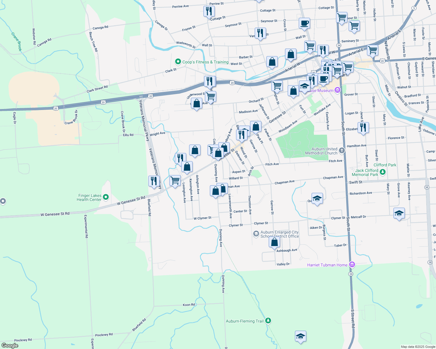 map of restaurants, bars, coffee shops, grocery stores, and more near 110 Dunning Avenue in Auburn
