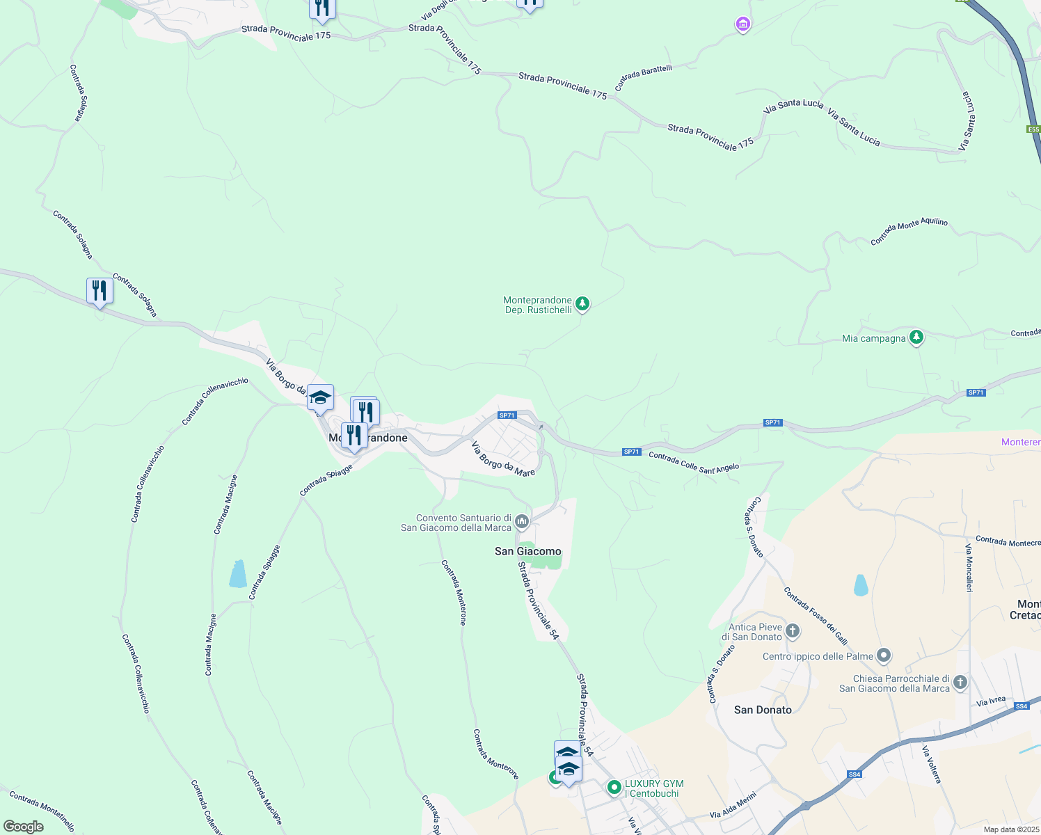 map of restaurants, bars, coffee shops, grocery stores, and more near 111 Via Mediterraneo in Monteprandone