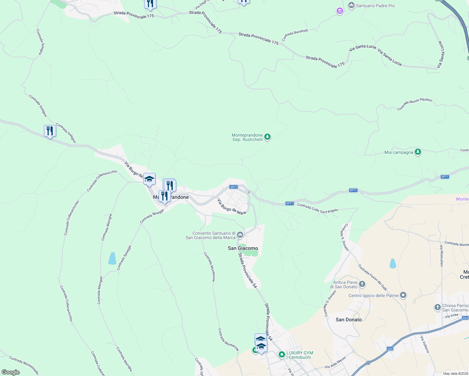 map of restaurants, bars, coffee shops, grocery stores, and more near 111 Via Mediterraneo in Monteprandone
