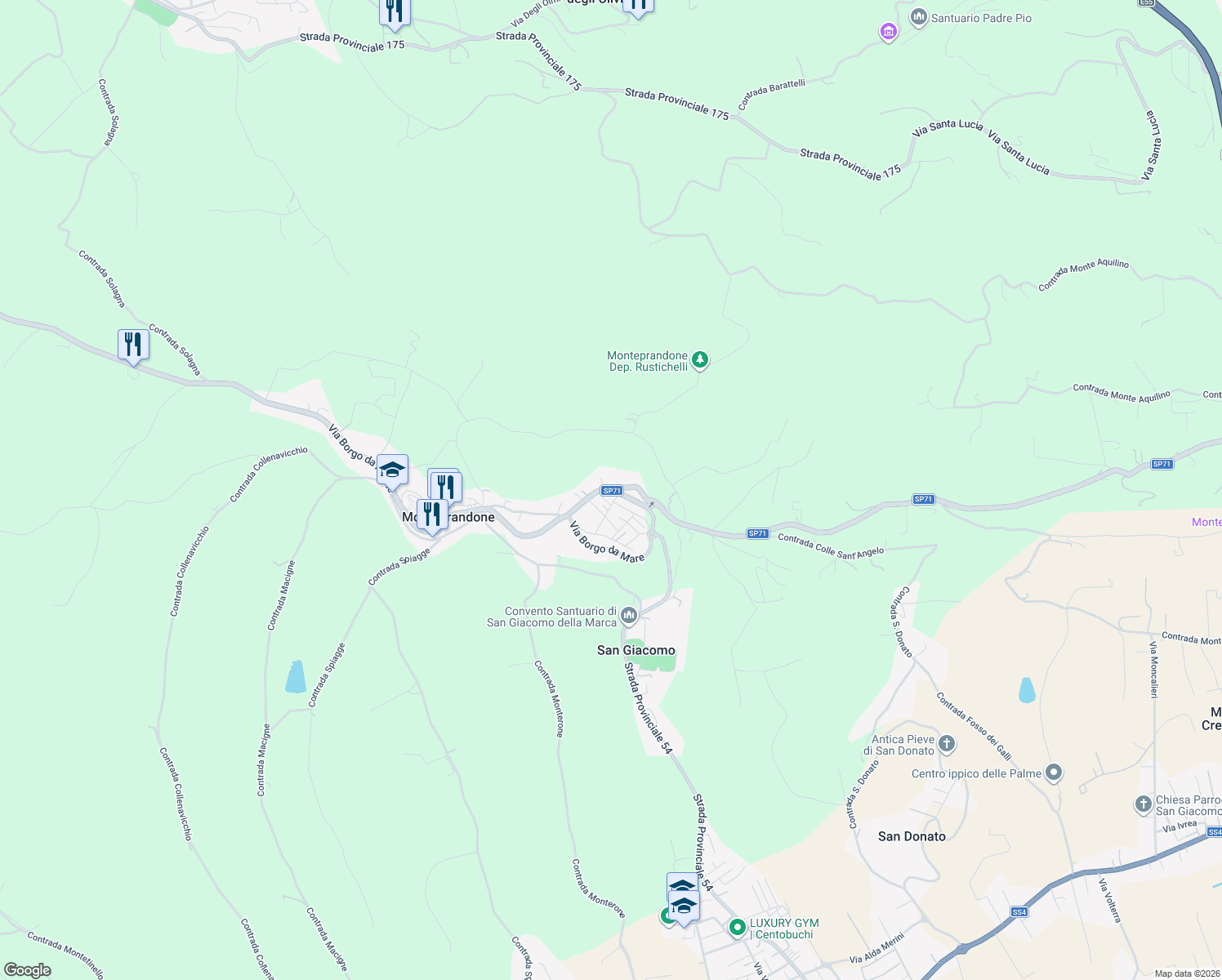 map of restaurants, bars, coffee shops, grocery stores, and more near 111 Via Mediterraneo in Monteprandone