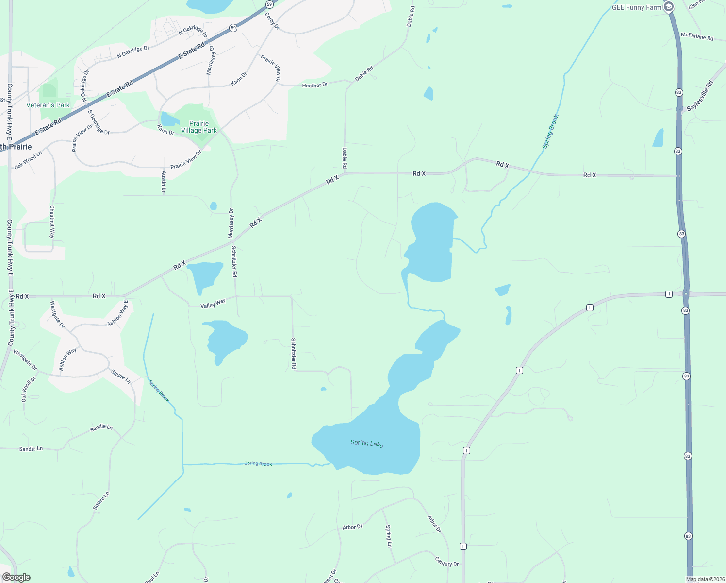 map of restaurants, bars, coffee shops, grocery stores, and more near W313S6637 Spring Drive in Mukwonago