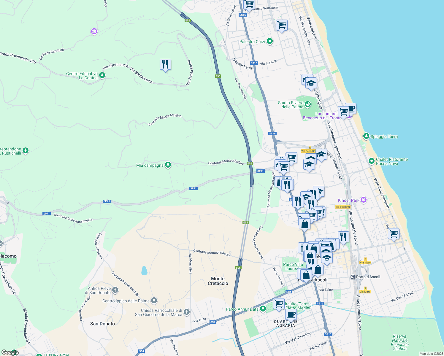 map of restaurants, bars, coffee shops, grocery stores, and more near in Province of Ascoli Piceno