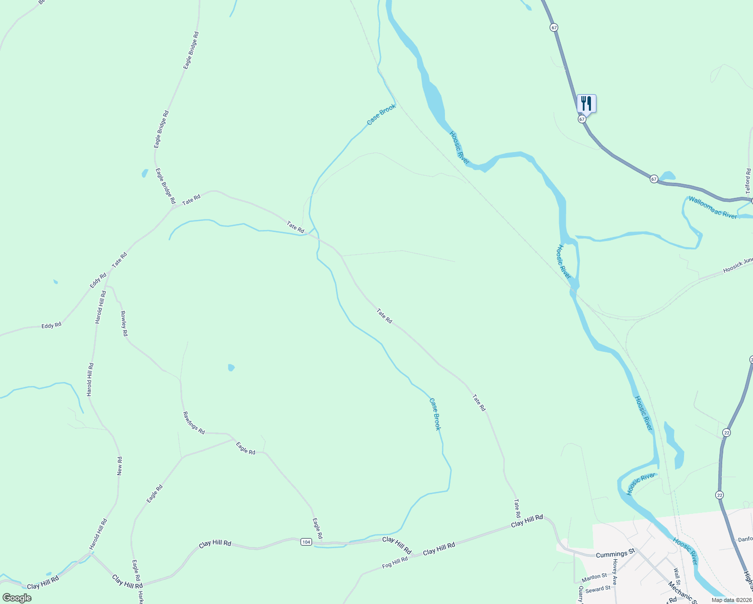map of restaurants, bars, coffee shops, grocery stores, and more near 252 Tate Road in Hoosick Falls