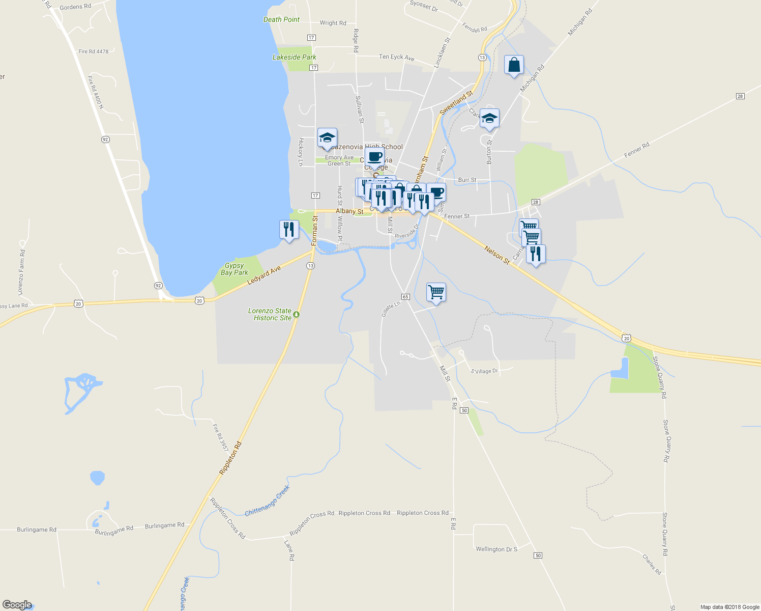 map of restaurants, bars, coffee shops, grocery stores, and more near 4 Gillette Lane in Cazenovia