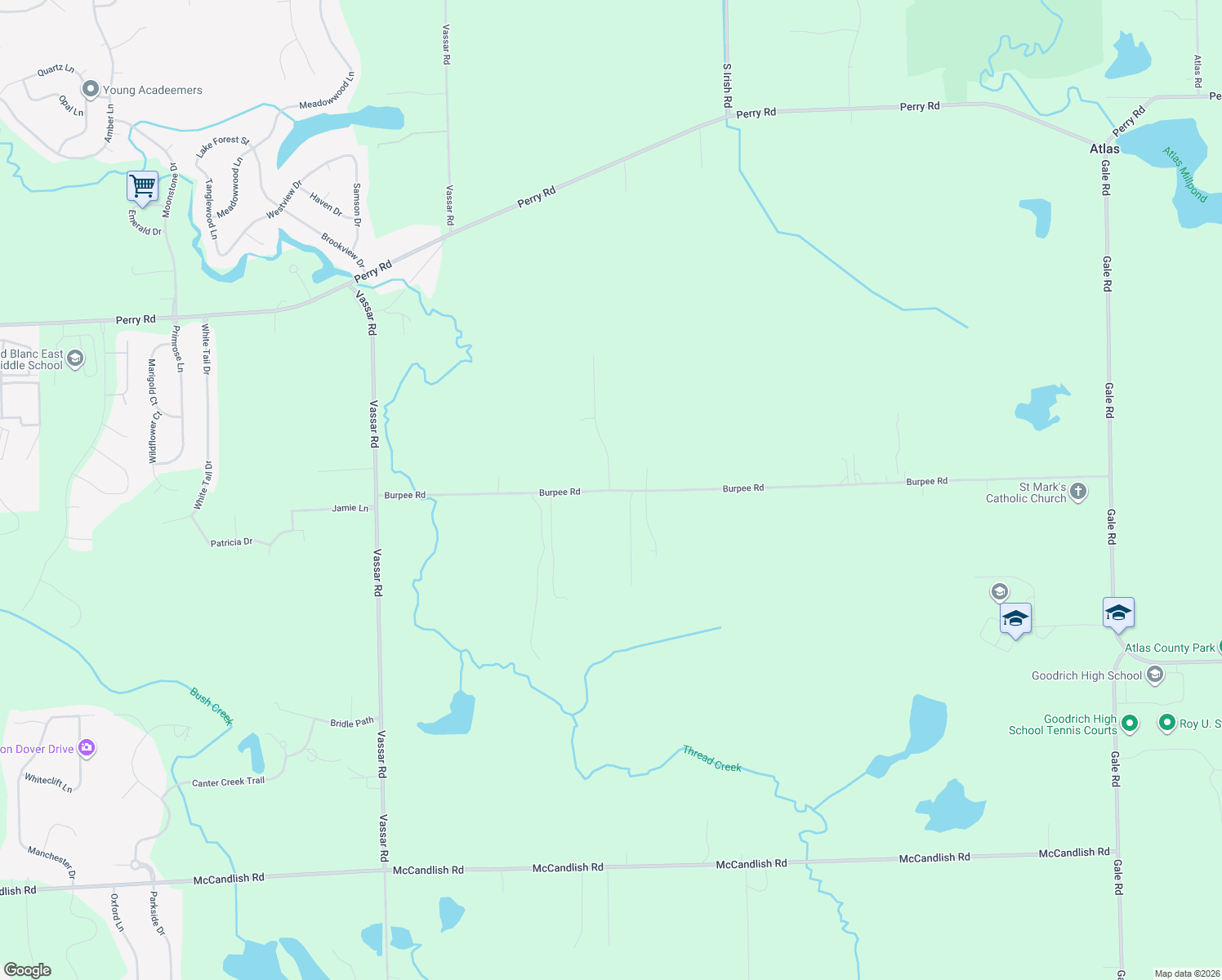 map of restaurants, bars, coffee shops, grocery stores, and more near 8439 Burpee Road in Grand Blanc