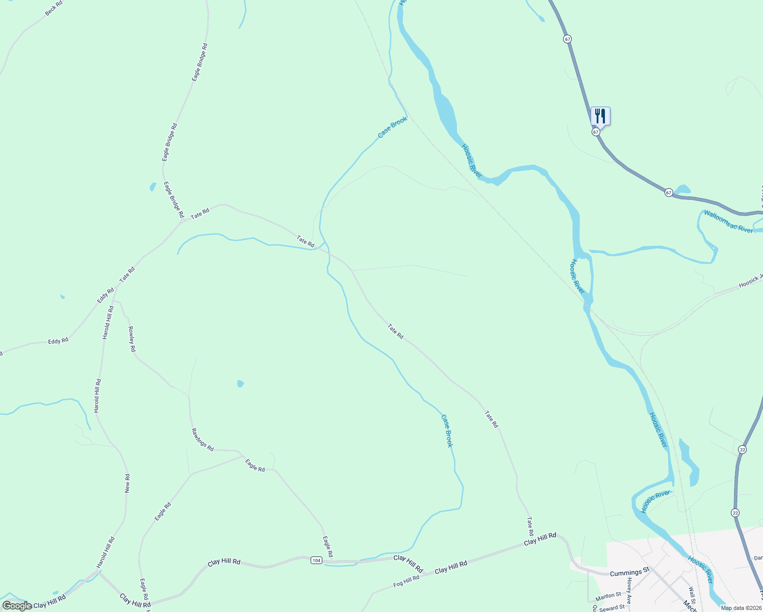 map of restaurants, bars, coffee shops, grocery stores, and more near 252 Tate Road in Hoosick Falls