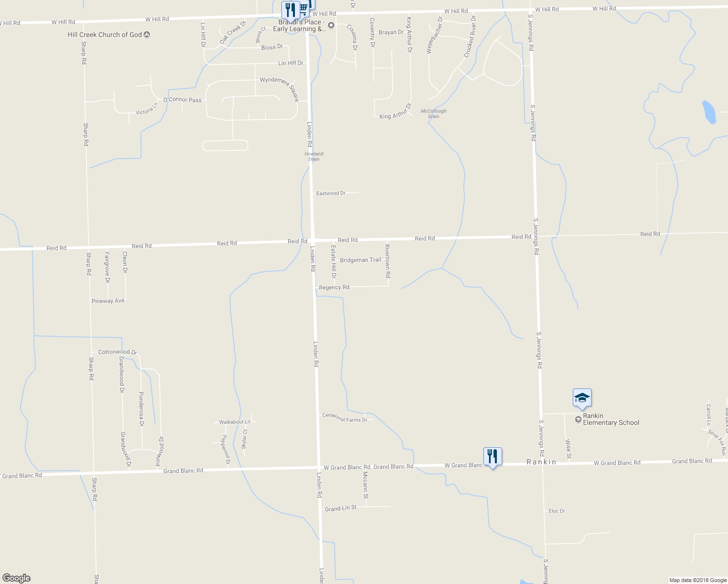 map of restaurants, bars, coffee shops, grocery stores, and more near 4411 Regency Road in Swartz Creek