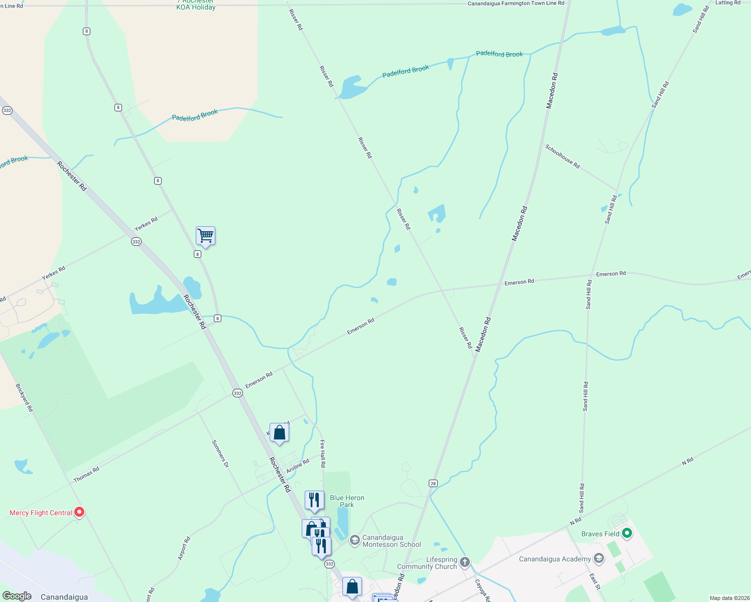 map of restaurants, bars, coffee shops, grocery stores, and more near 5176 Emerson Rd in Canandaigua