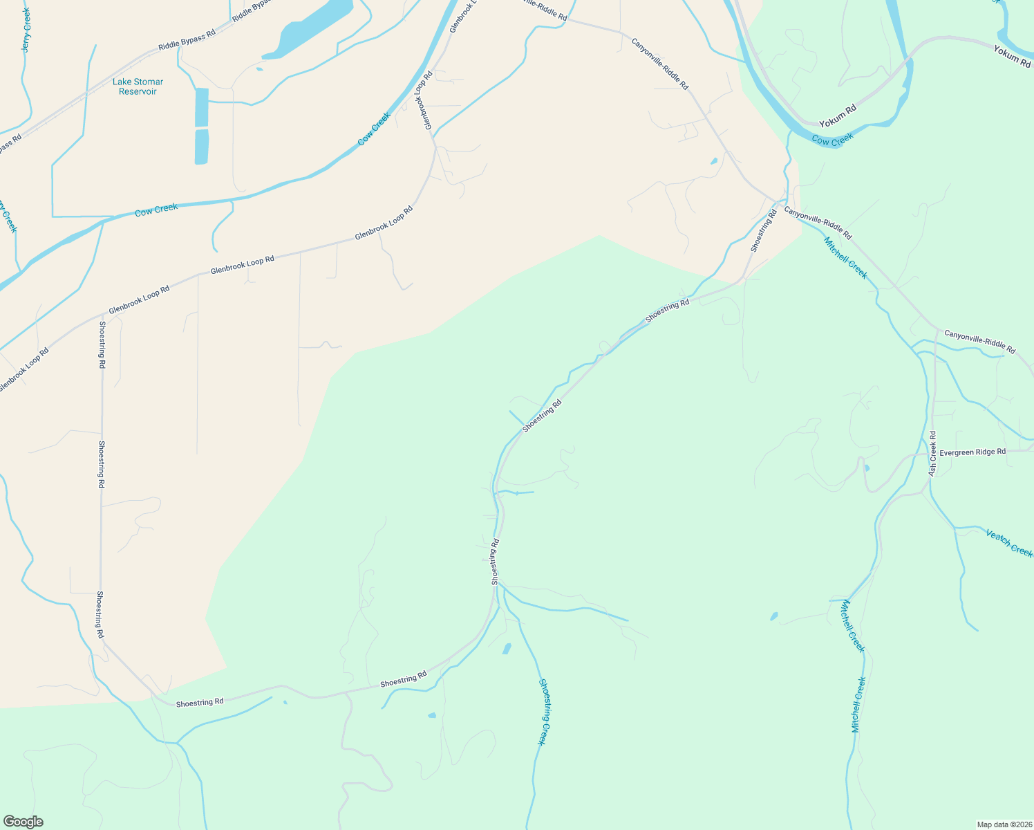 map of restaurants, bars, coffee shops, grocery stores, and more near 3464 Shoestring Road in Riddle