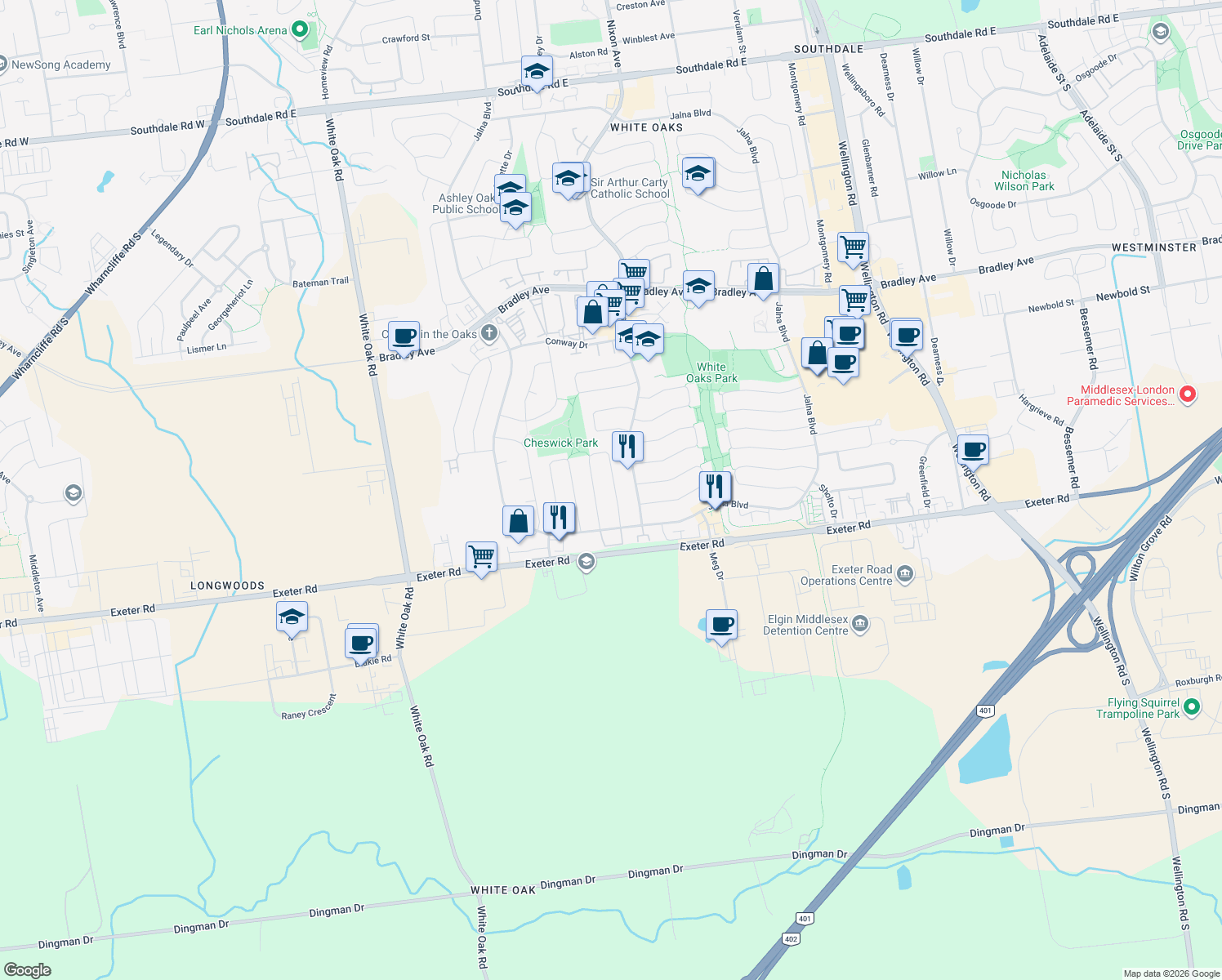 map of restaurants, bars, coffee shops, grocery stores, and more near 25 Augusta Crescent in London
