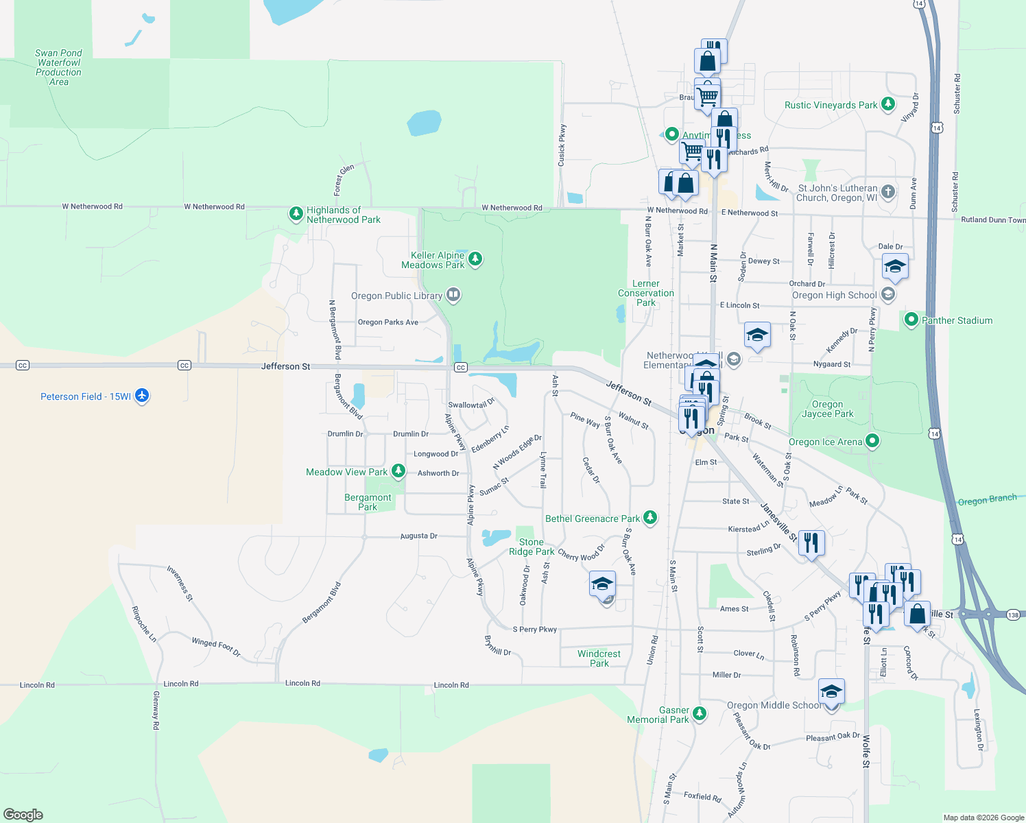 map of restaurants, bars, coffee shops, grocery stores, and more near 720 Edenberry Lane in Oregon