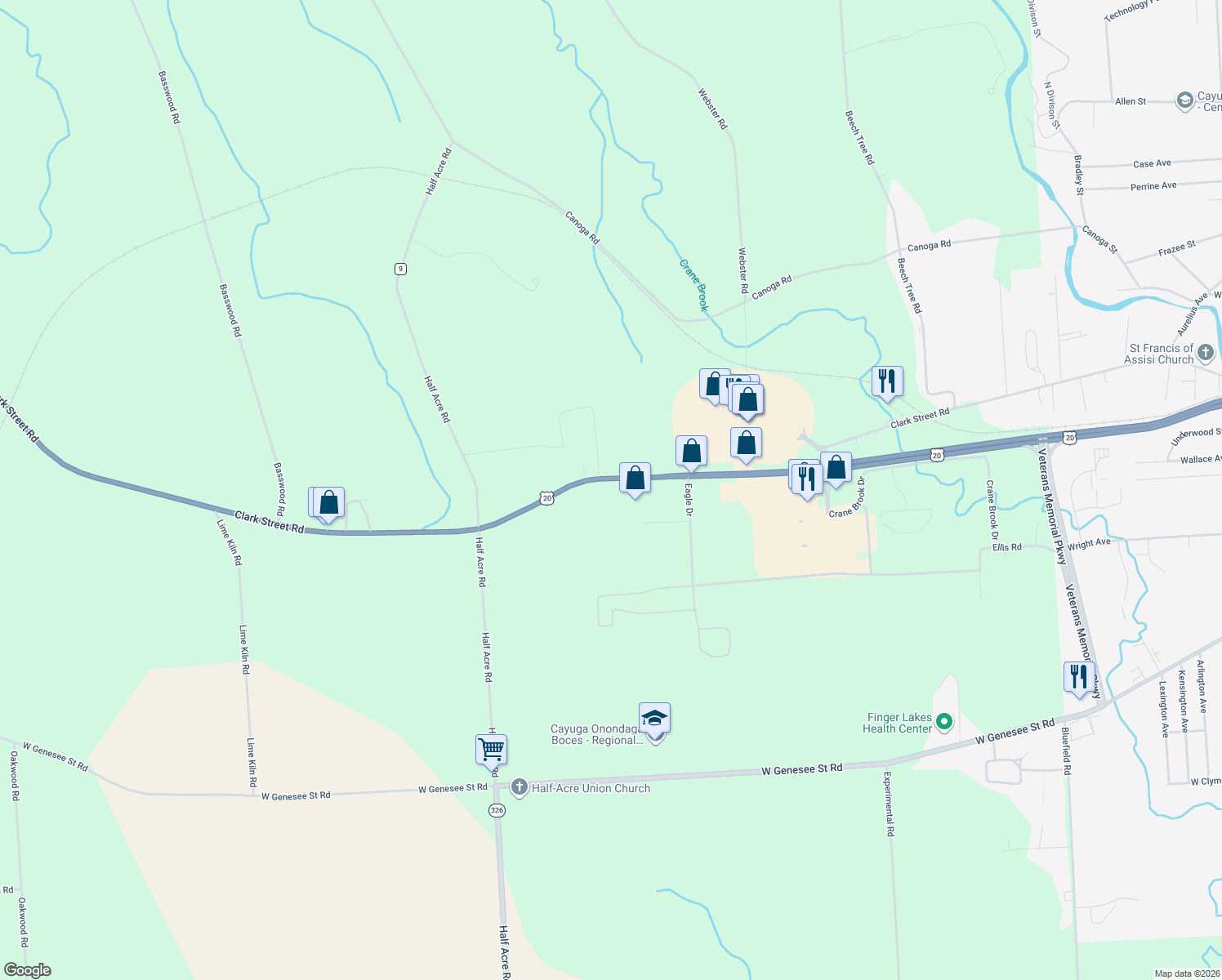 map of restaurants, bars, coffee shops, grocery stores, and more near 1512 Clark Street Road in Auburn