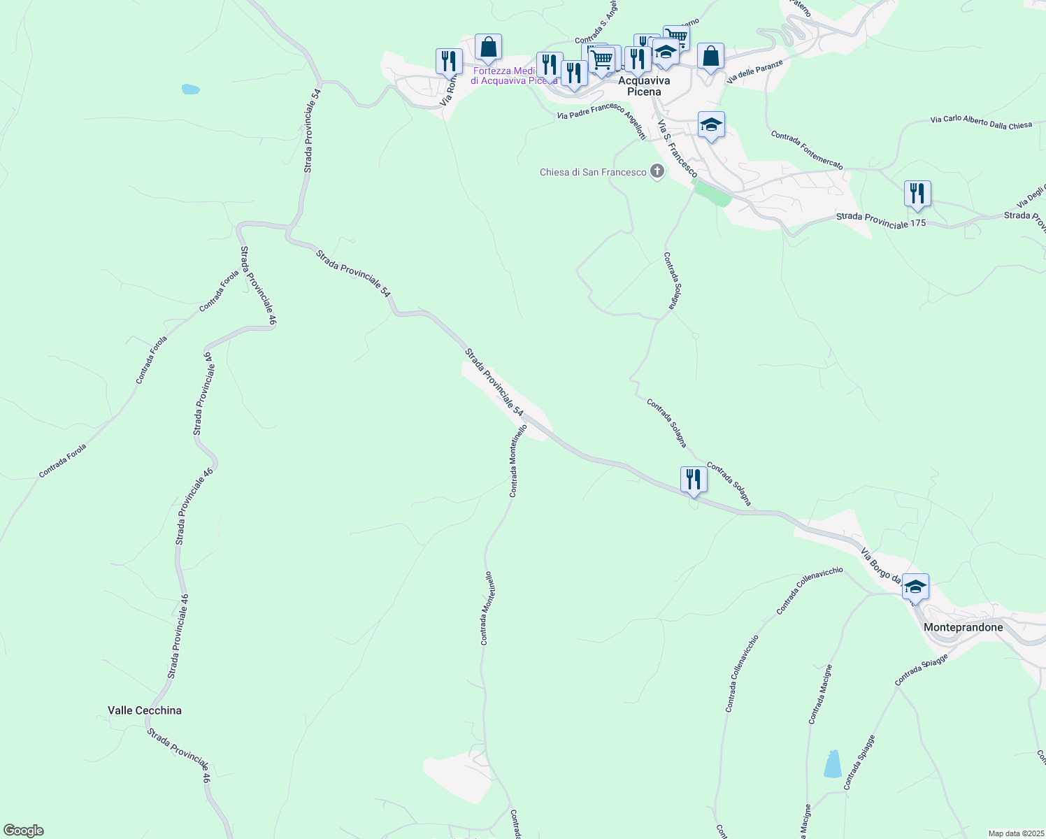 map of restaurants, bars, coffee shops, grocery stores, and more near 20 Contrada Casarica in Provincia di Ascoli Piceno