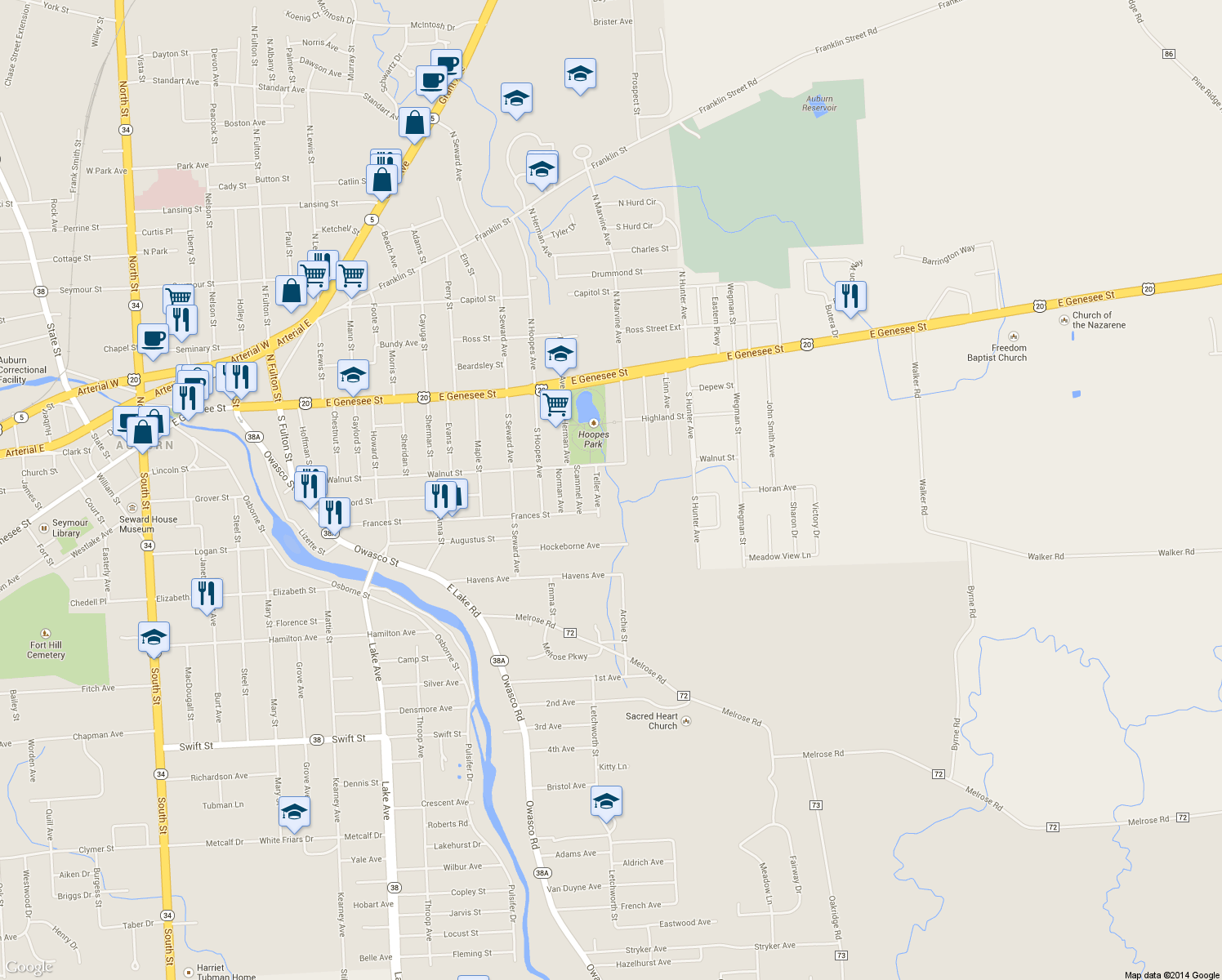 map of restaurants, bars, coffee shops, grocery stores, and more near 16 Teller Ave in Auburn