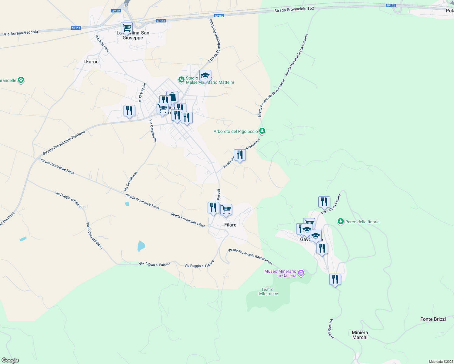 map of restaurants, bars, coffee shops, grocery stores, and more near 36 Viale Giovanni Pascoli in Grosseto
