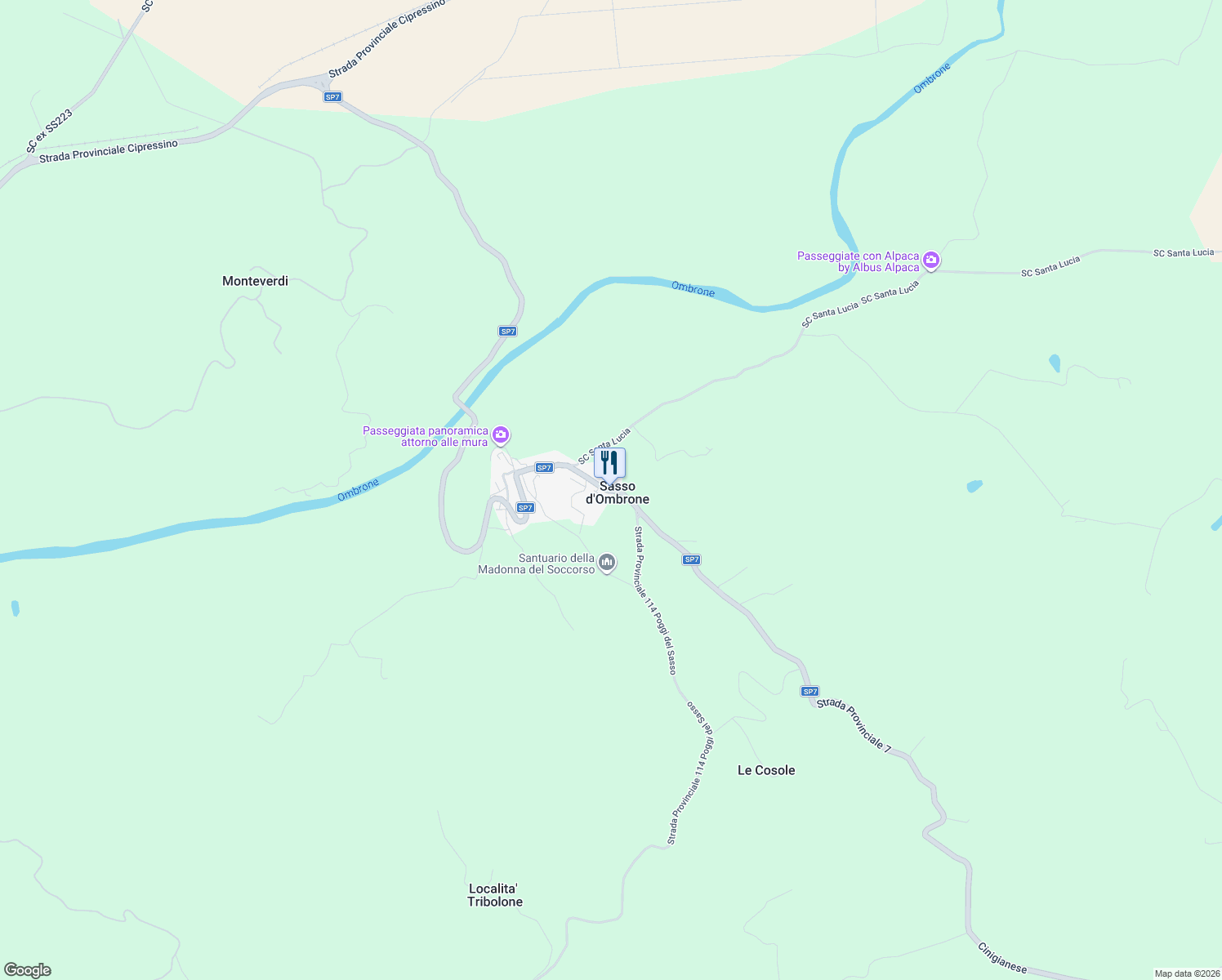 map of restaurants, bars, coffee shops, grocery stores, and more near 12 SP7 in Provincia di Grosseto