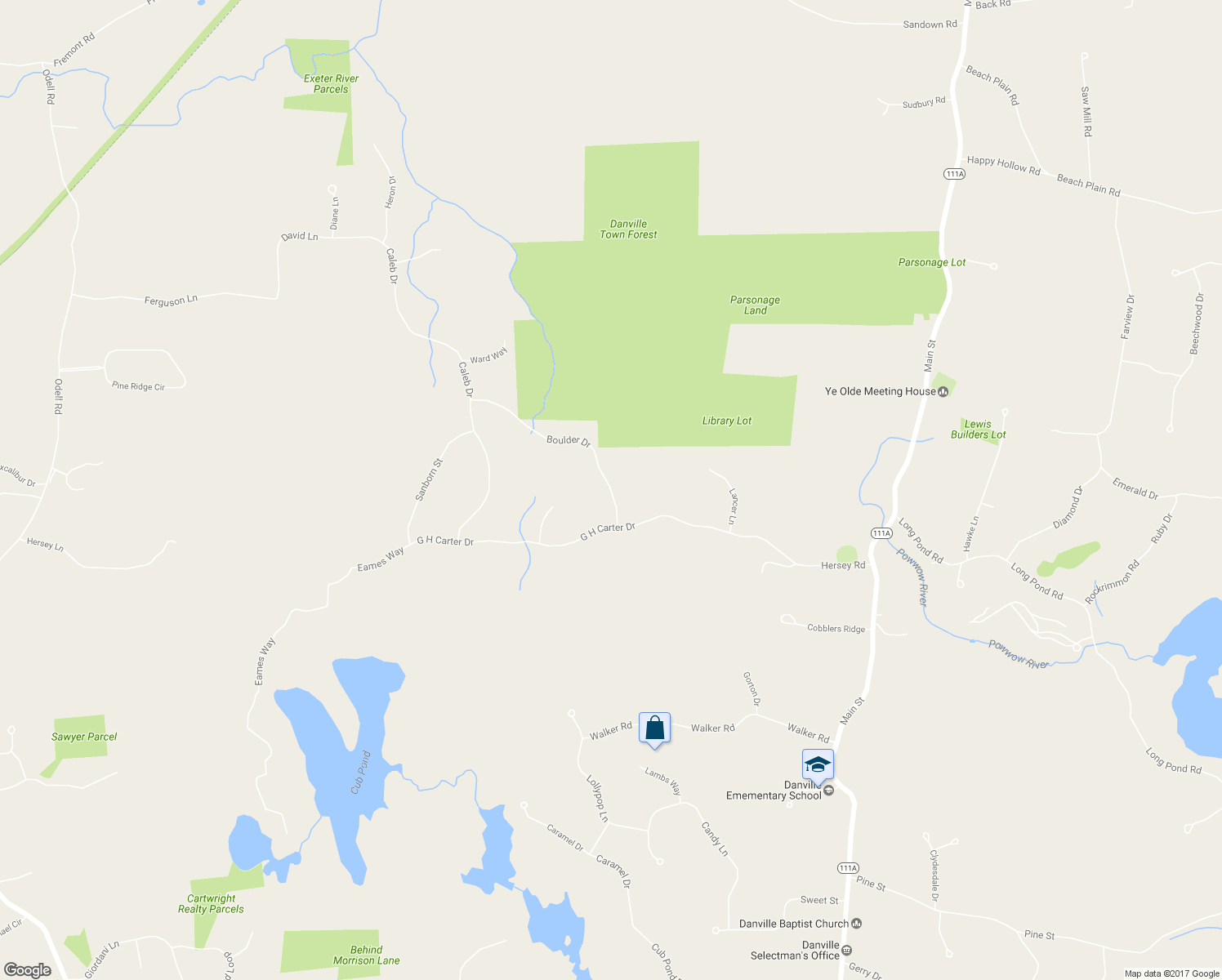 map of restaurants, bars, coffee shops, grocery stores, and more near 46 Boulder Drive in Danville