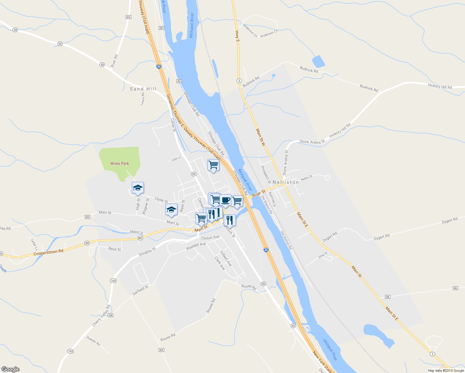 map of restaurants, bars, coffee shops, grocery stores, and more near 14 River Street in Fort Plain
