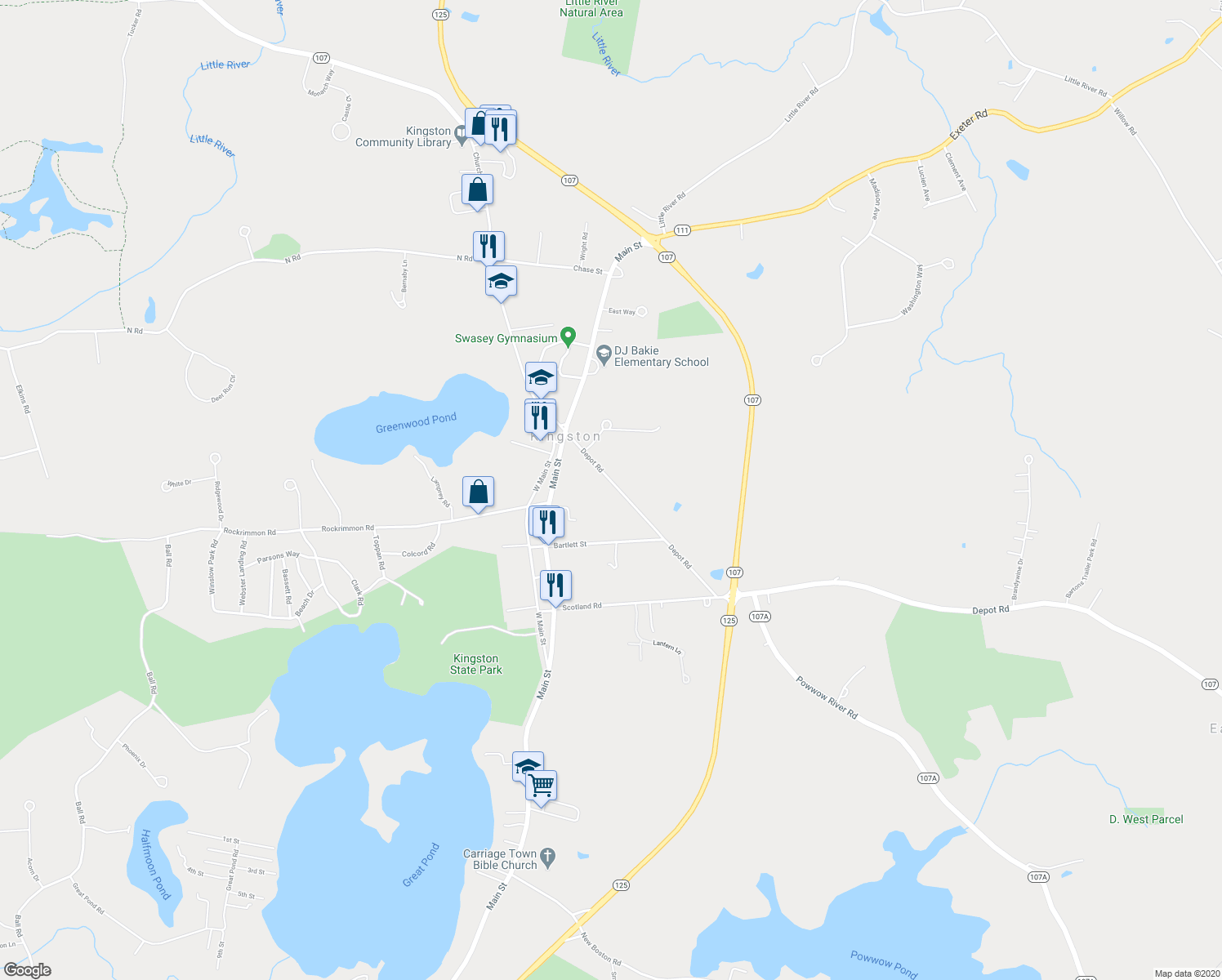 map of restaurants, bars, coffee shops, grocery stores, and more near 15 Depot Road in Kingston